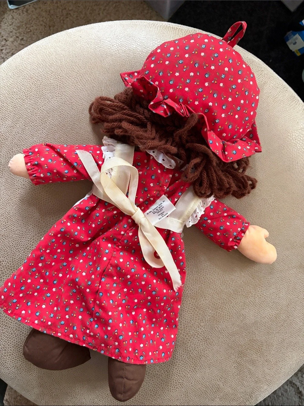 Vintage 1982 Hallmark Christmas Doll With Red Floral Dress And Ruffle Hat